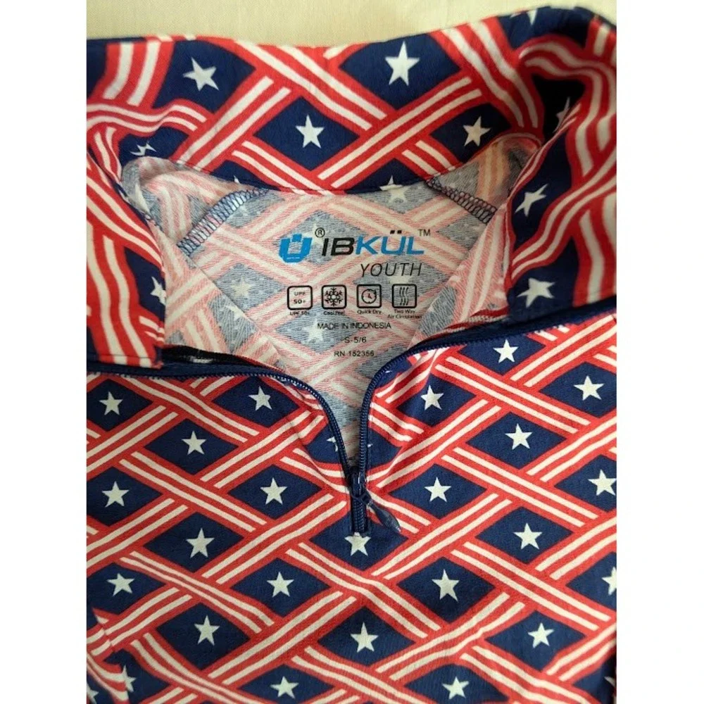 IBKUL Quarter Zip Top Youth Size 5/6 Red White Blue Stars Stripes NWOT - Picture 2 of 5